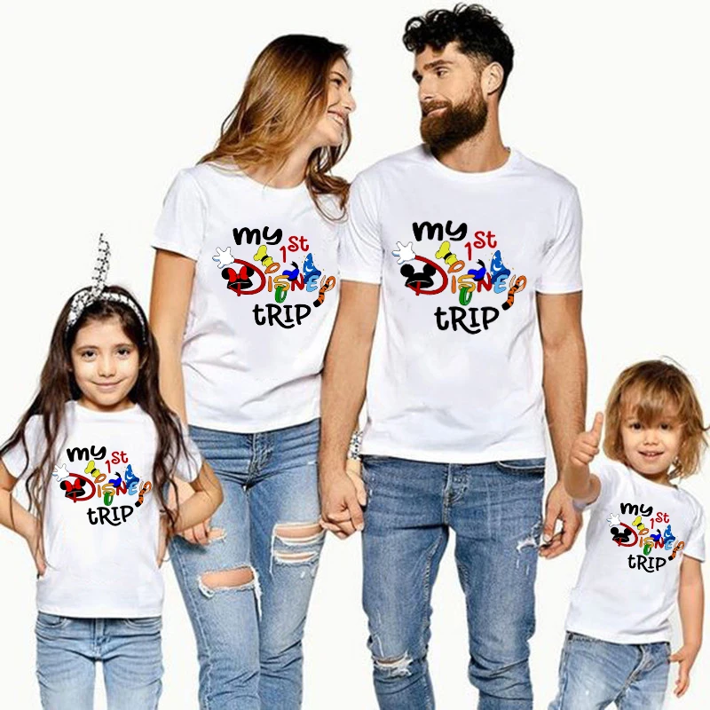 

My 1st Disney Trip Family Matching Outfits Cotton Daddy Mommy Brother Sister Tshirt Baby Romper Family Mickey Minnie Clothes