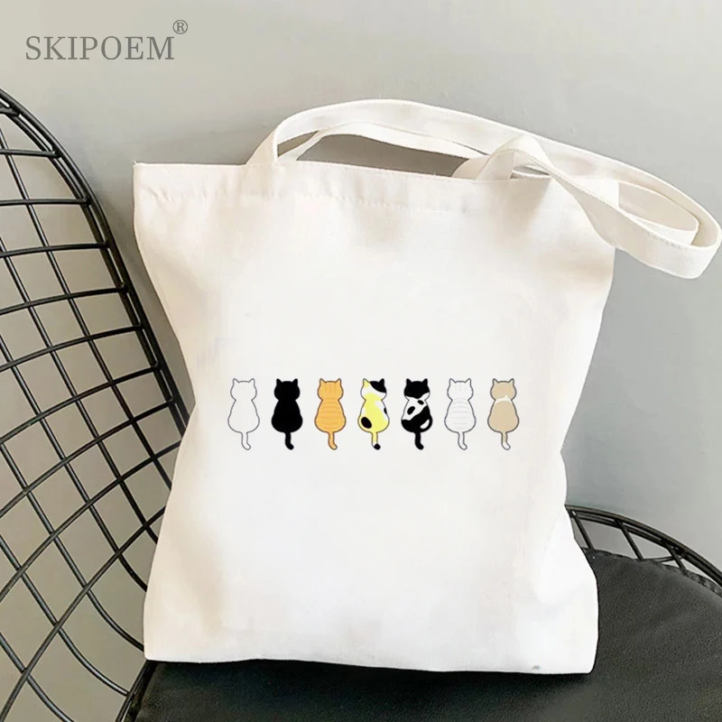 

Tote Beach Canvas Bag Shoppers Bags Messenger Reusable Handbags Summer Cute Cat Aesthetic Harajuku Cute Cartoon Kawaii Cloth Bag