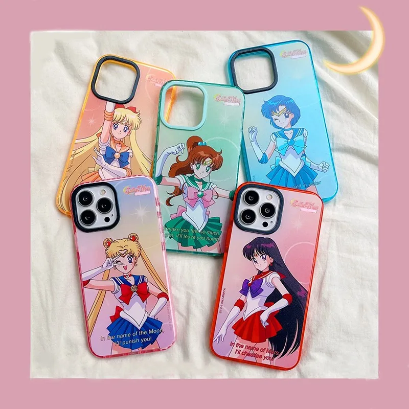 

Japan Anime Sailors Moons Cute Toys Phone Cases For iPhone 14 13 12 11 Pro Max XR XS MAX 8 X 7 Shockproof Soft Shell Girl Gift