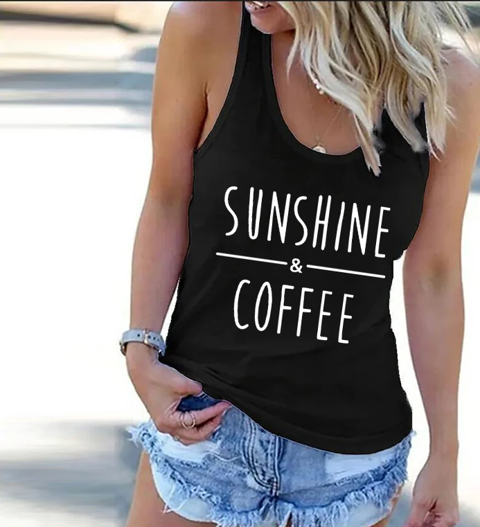 

Sunshine and Coffee Tank Top Funny Cute Workout Fitness Tshirt Womens Casual Muscle Tank Top Women Classic Cute Top