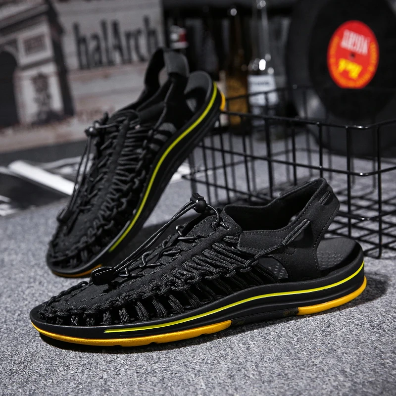 

Сандалии мужские плетеные, дышащие Нескользящие, Повседневная пляжная обувь, уличные босоножки-гладиаторы, модные