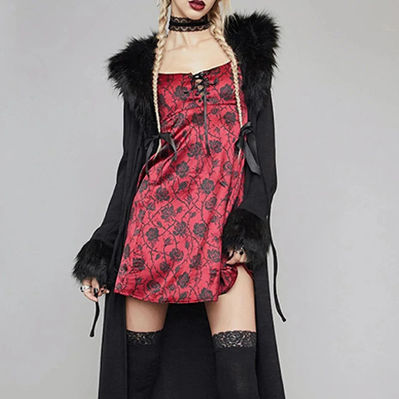 

Goth Bandage Gothic Dark Aesthetic Women Dresses Grunge Red Sexy Clubwear Punk Velor Strap Backless Vintage Dress sexy dress
