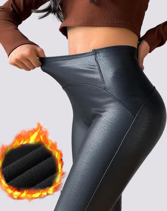 

PU Leather High Waist Thermal Warm Fleece Lined Leggings