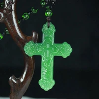 chinese natural green jade cross pendant necklace hand carved charm jadeite jewelry fashion luck amulet gifts for men women