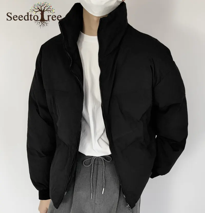 Winter Casual Men's Parkas Solid Color Turndown Collar Long Sleeve Zippers Thick Coat