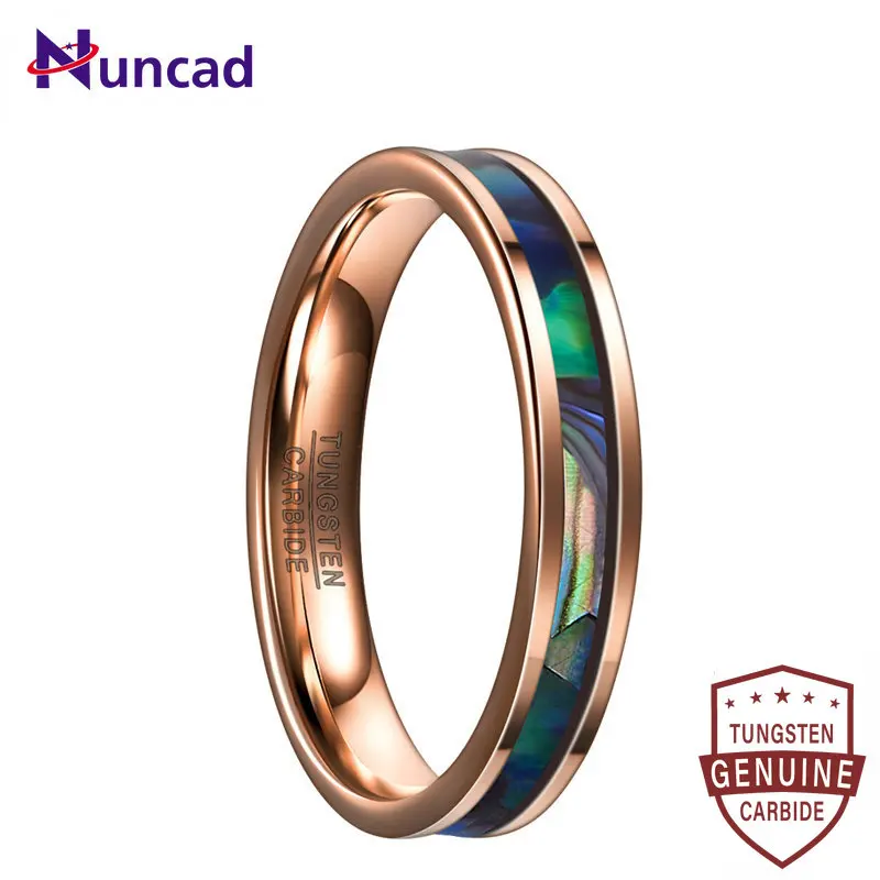 

NUNCAD 4MM Rose Gold Color Inlaid Abalone Shell Tungsten Carbide Ring Classic Men's Rings Jewelry Party Wedding Band Male Ring