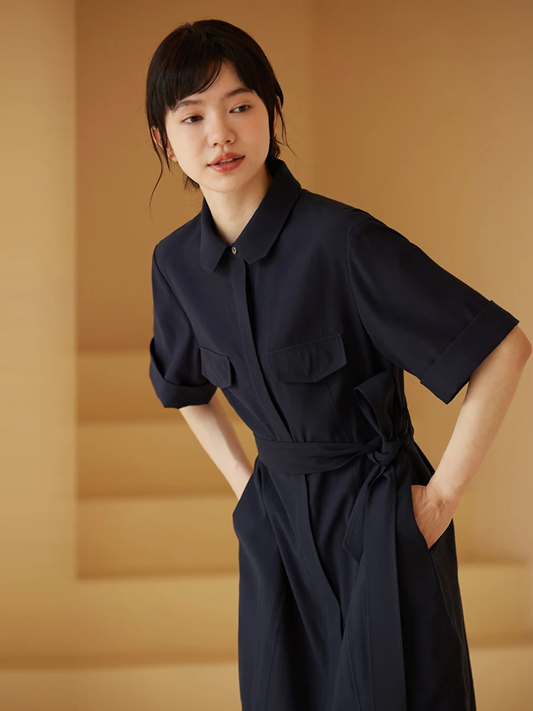 Платье-поло Miss Haitou в стиле карго шифоновое с карманами