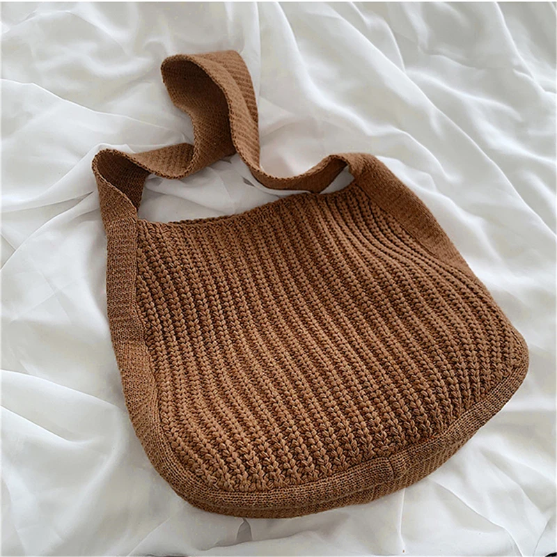 

Женская сумка-тоут ручной вязки, большая сумка для покупок, плюшевый вязаный ранец, дорожные кошельки