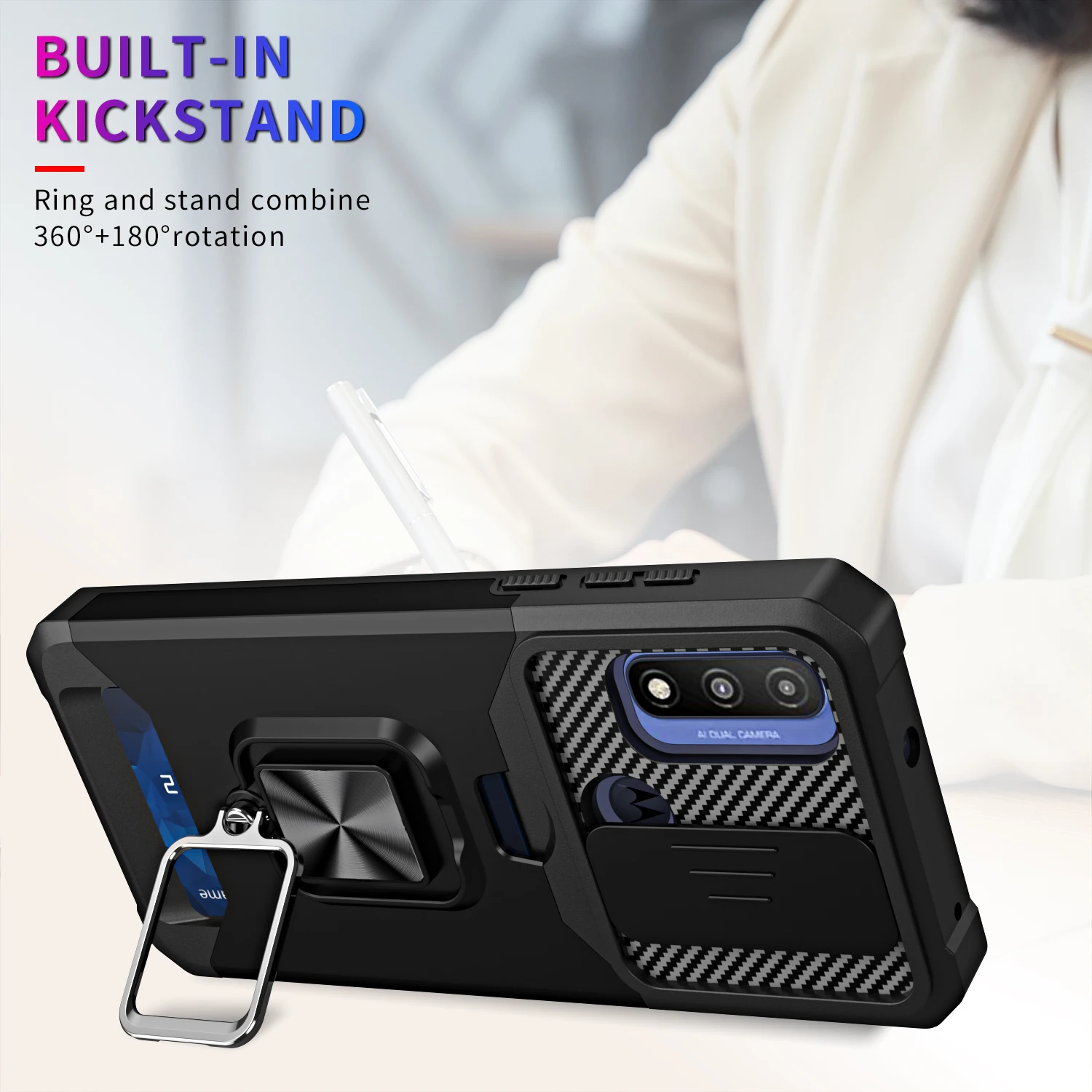 Чехол со слотом для камеры Motorola Moto G Pure Pocket автомобильный магнитный кольцевой