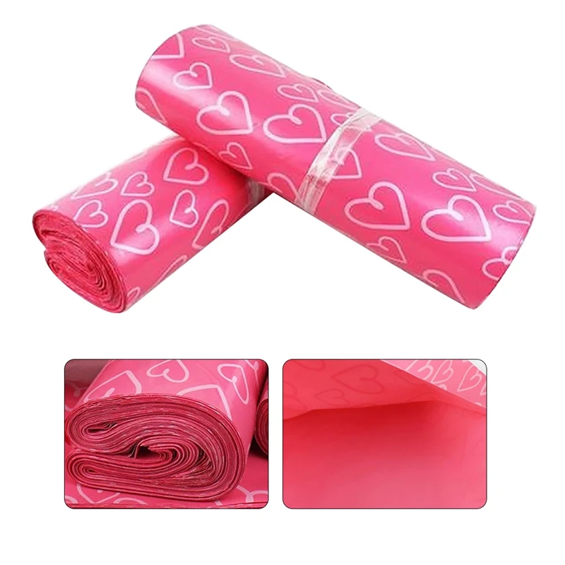 

100Pcs/Lot Pink Heart Courier Packing Bags Thicken Storage Bag Waterproof Bags Envelope Mailer Postal Bags