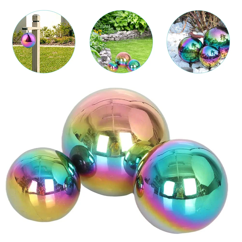 

3 Pcs Garden Reflector Reflective Ball Outdoor Decorative Balls Metal Trim Hollow Decors Stainless Steel Gazing Spherical