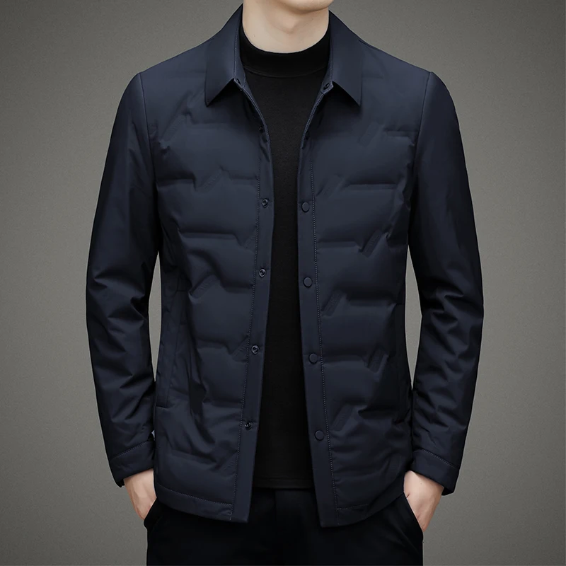 2022 Winter Men Navy Blue Black Gray Puffer Parkas Turn Down Collar Lightweight Thermal Basic Coat Casual Warm Outerwear