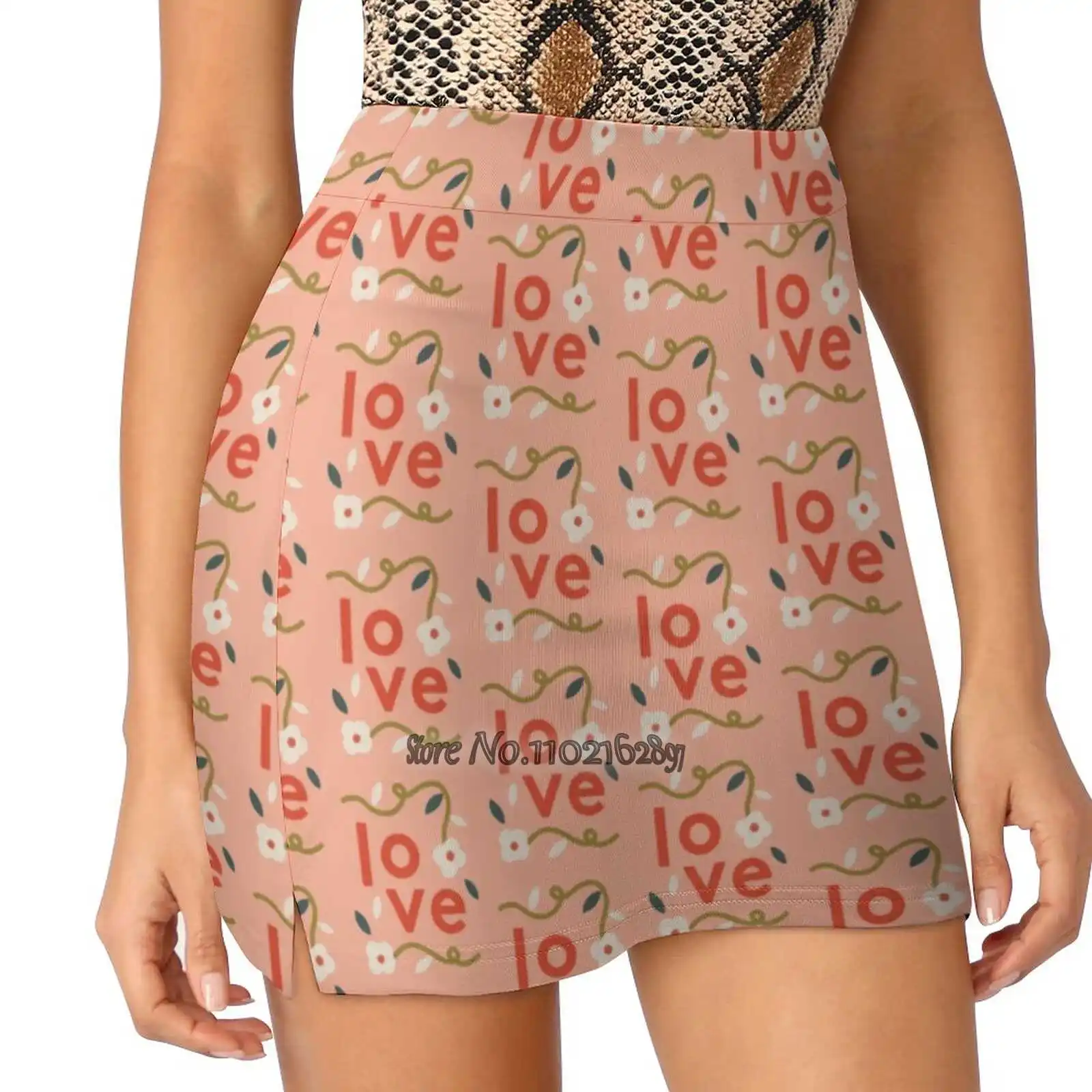 

Pink Love Women'S Summer Fake Two Piece Skirts Casual Sports Beach Skirt Girl Skorts Love Pink Flowers Floral Typography