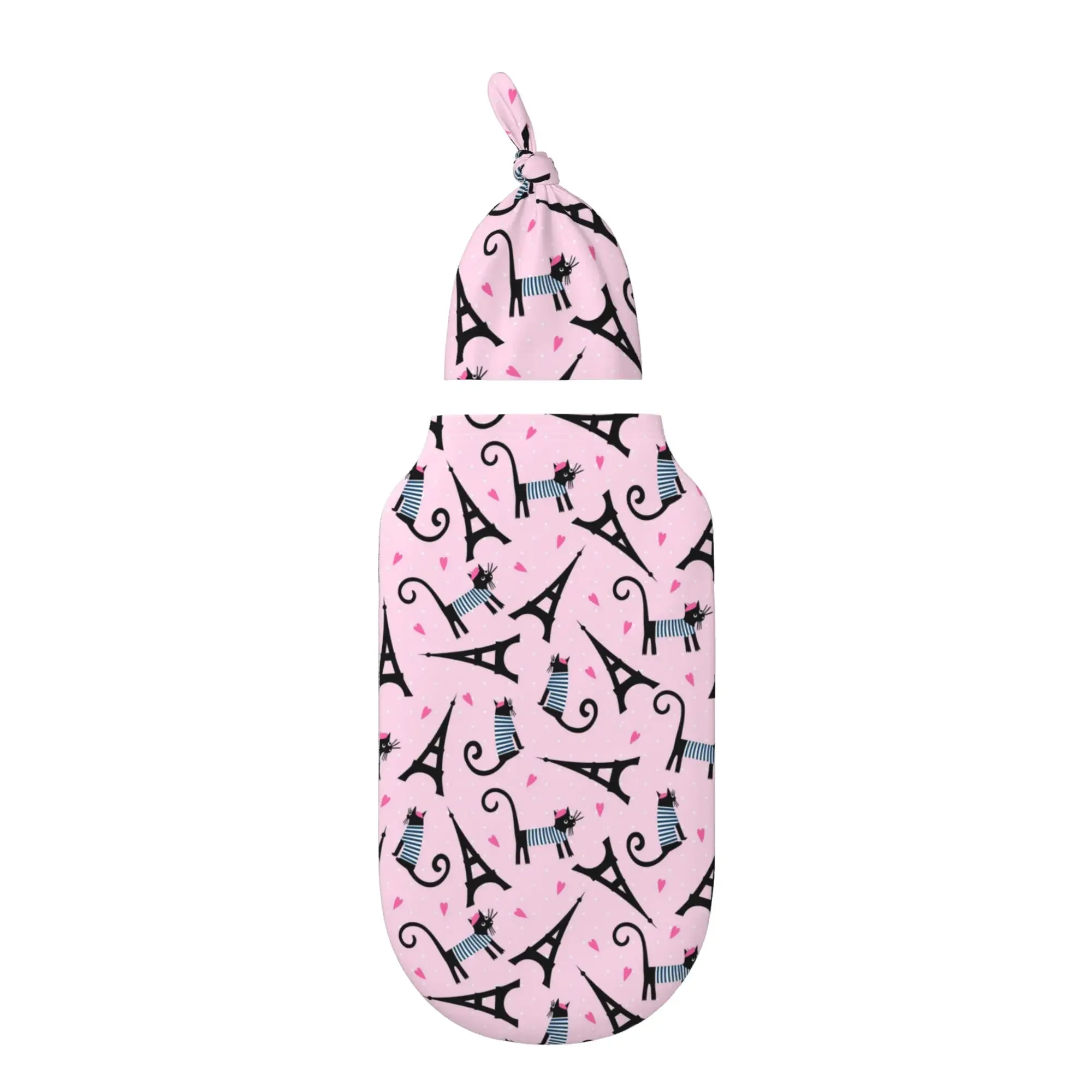

Cute Cartoon Paris Cat Baby Swaddle Blanket for Newborn Unisex Soft Adjustable Swaddle Wrap