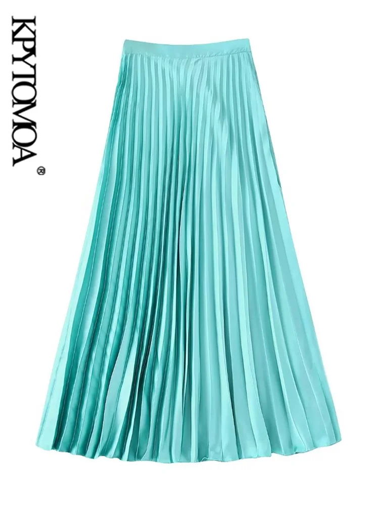 

KPYTOMOA Женская модная атласная плиссированная юбка миди винтажная Женская юбка с высокой талией и боковой молнией Mujer