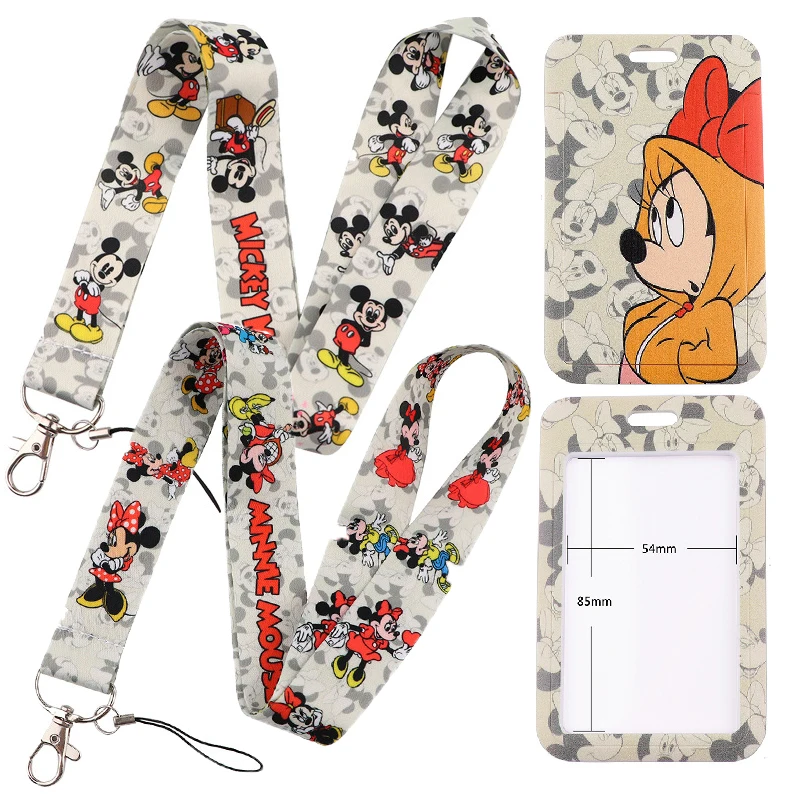 

Disney Mickey Mouse bow mobile phone lanyard ID card set cartoon character Mickey Minnie lanyard hanging neck key chain lanyard