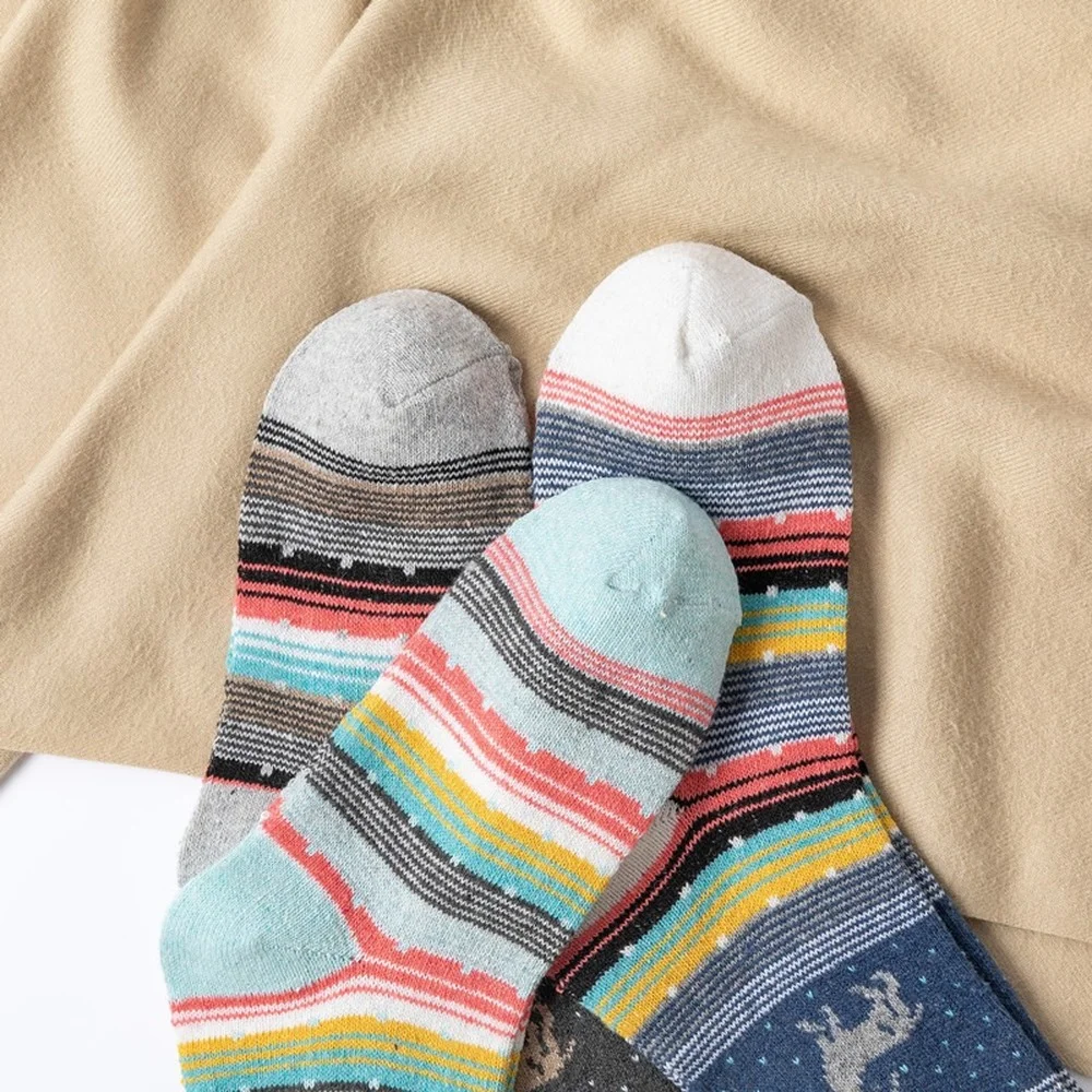 2022 Autumn and Winter New Thicken Warm Rabbit Wool Socks Ethnic Style Colorful Christmas Gifts Striped Deer Casual Women Socks