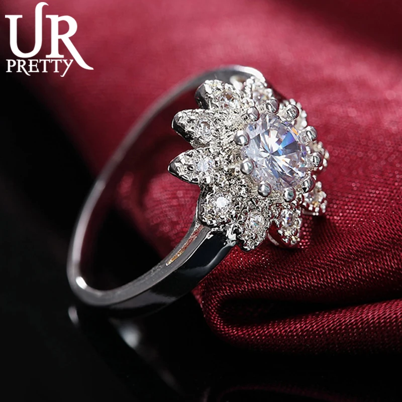 

925 Sterling Silver Sunflower AAA Zircon Ring for Woman Charm Jewelry Engagement Wedding Fashion Gifts Anniversary
