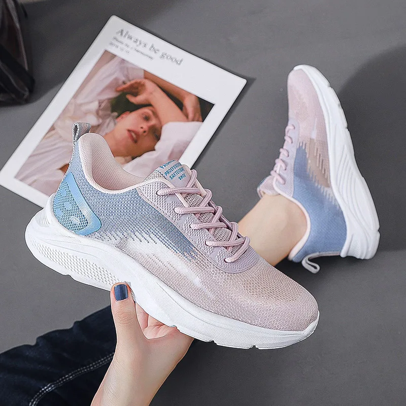 

Женские кроссовки на шнуровке, вязаные, повседневная обувь для тренировок