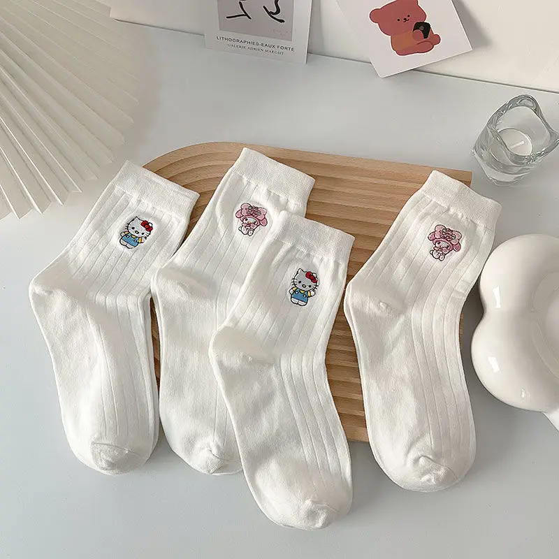 

Милые носки Sanrios, милые мягкие игрушки с изображением милого героя из мультфильма «Моя Мелодия», белые и средние искусственные игрушки, подарки для девочек