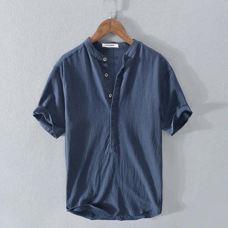 

High Quality Cotton And Linen Men's Summer Short-Sleeved Shirts Hot Sale Solid Color Breathable Casual Beach Style M-3XL