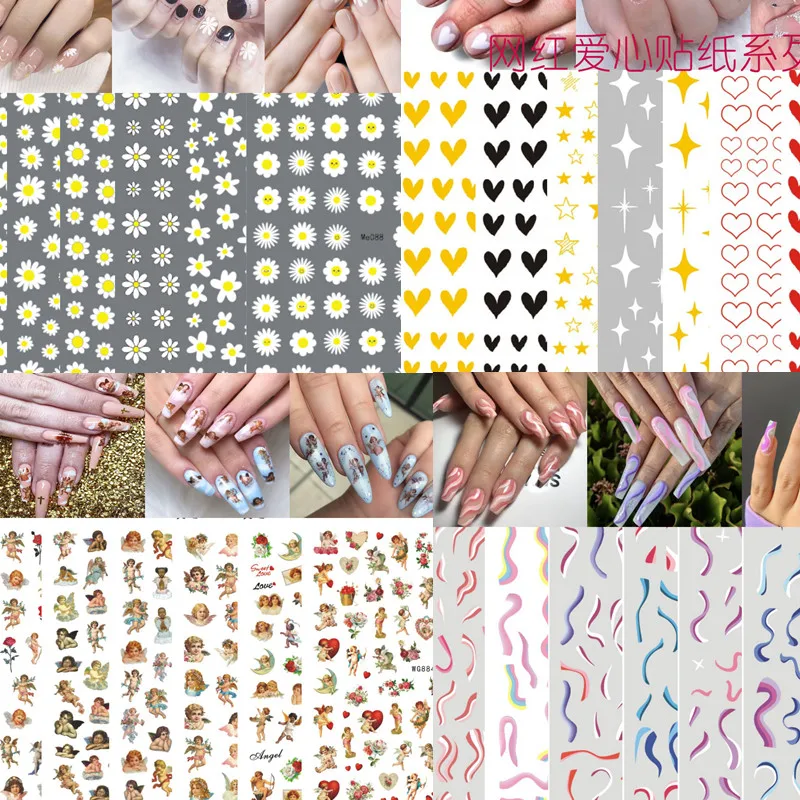 

Newest Old English Letter Design Nail Sticker 3D Self Adhesive Rose/Love Heart Decal Slider DIY Decoration Manicure Tool Sticker