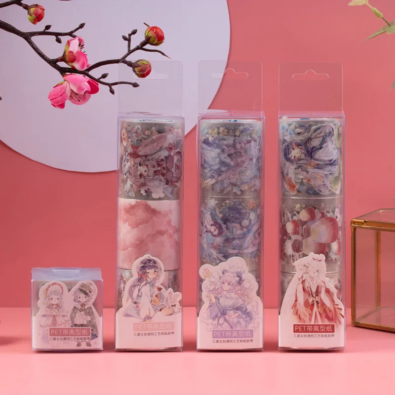 

Набор наклеек для домашних животных 4 шт. и лента Washi в коробке, 13 сценических материалов, прозрачная лента, «сделай сам», креативный подарок, ...