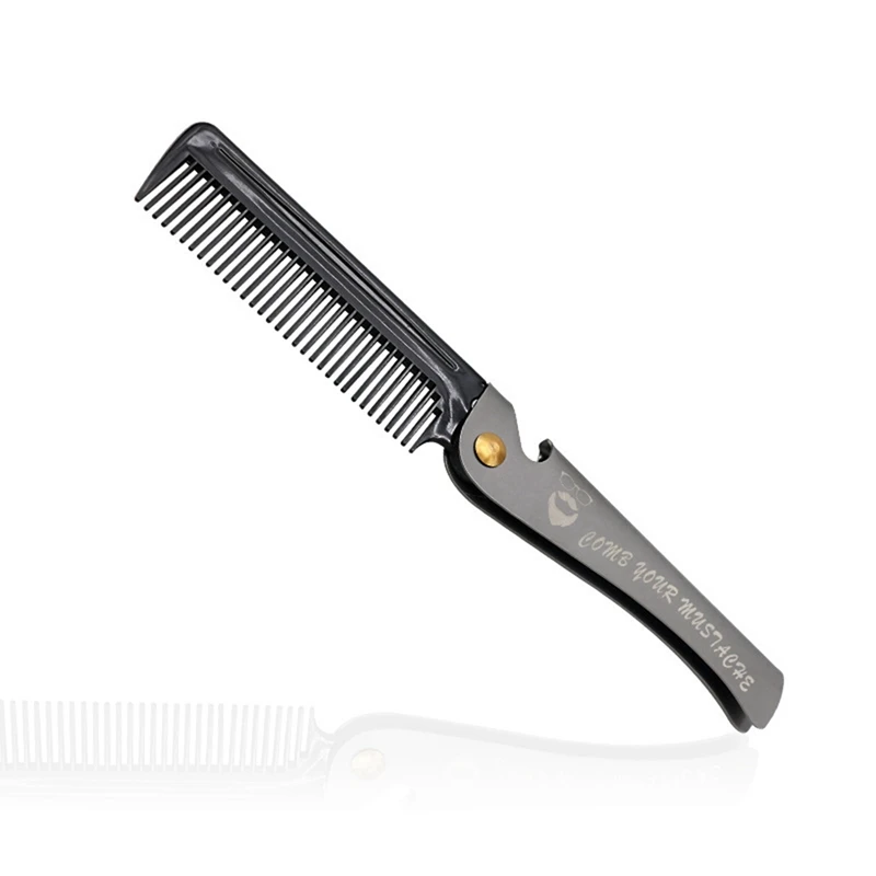 

Складная карманная Расческа для мужчин, расческа из ПП с металлической ручкой для расчесывания волос и бороды, черный цвет, 2 шт.