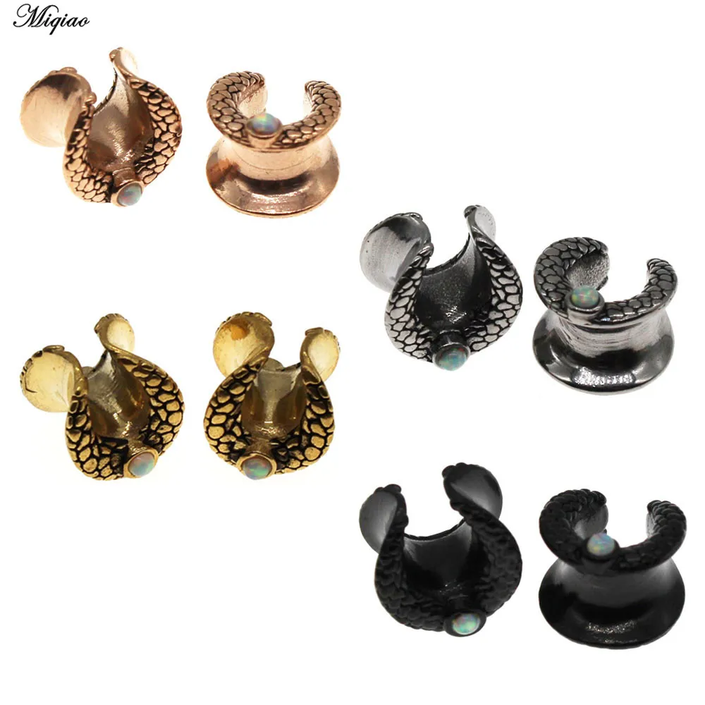 

Miqiao 1Pair Stainelss Steel Opal Ear Gauge Plugs and Tunnel Flesh 8-25mm Gold Tunnel Ear Plug Steel Ear Plug Expanders