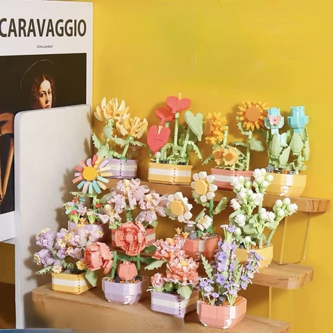 E-girls Flower まとめ売り Build a garden flower building toy - купить недорого | AliExpress
