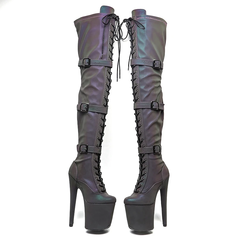 Leecabe  20CM/8inches Women New  Extreme High Heel  Erotic Lap Dancing Stripper Shoes Platform belt buckle thigh high boots 5B