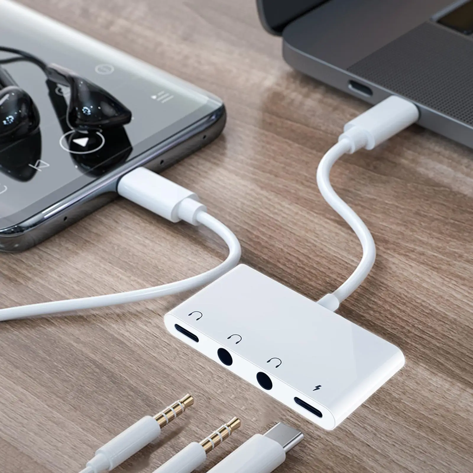 

3.5mm Jack Headphone Splitter Cable USB C to 3.5mm Phone Adapter Accessories Mobile Jack Audio S1E3