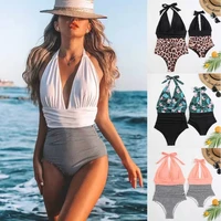 v neck mother daughter matching swimwear family set one piece mommy and me swimsuits fashion women girls bikini dresses clothes