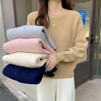 chic 2022 thicken autumn winter knitted women sweaters y2k female o neck solid loose casual pullovers jumpers tops knitwear s11