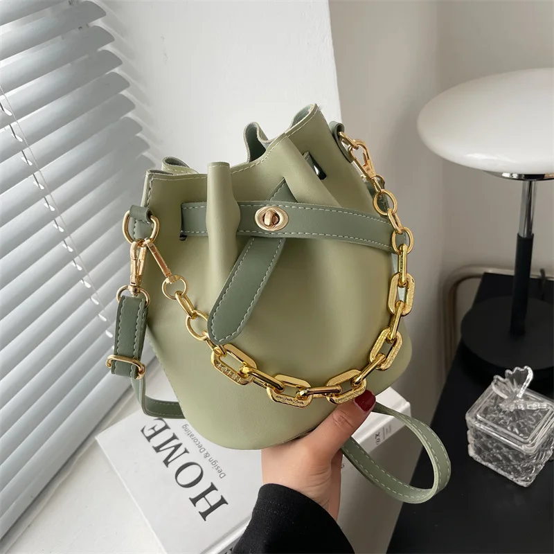 

PU Leather Girls Small Green Crossbody Handbag Bucket Bags for Women