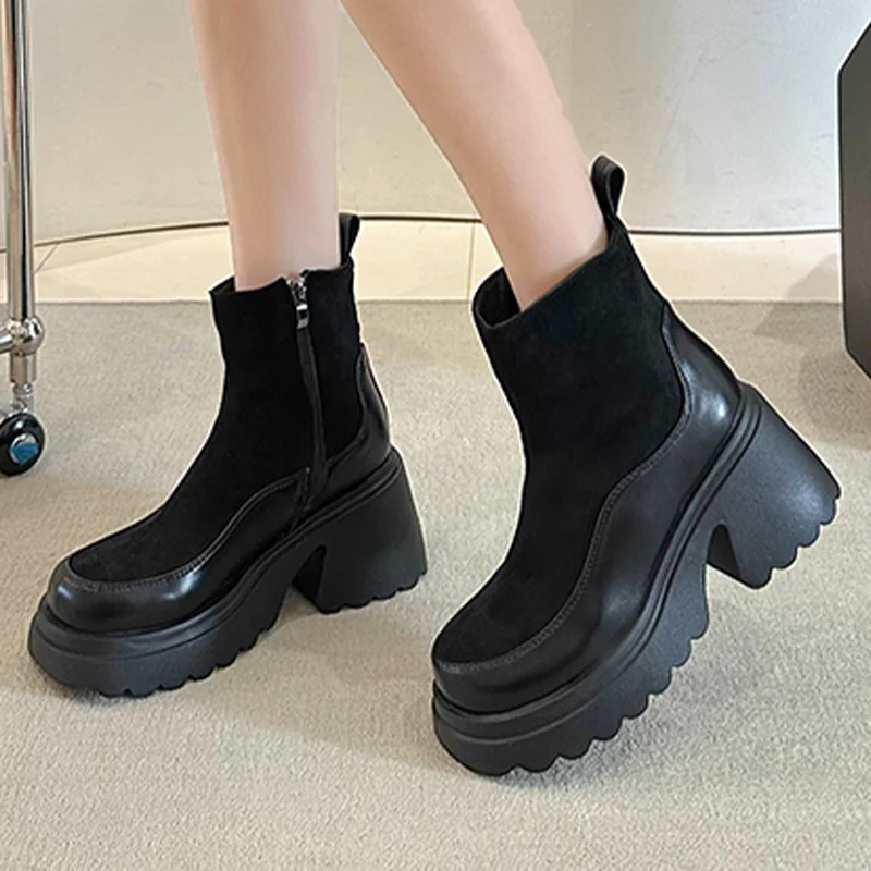 Замшевые женские зимние ботильоны на высоком каблуке трендовые ботинки Челси 202