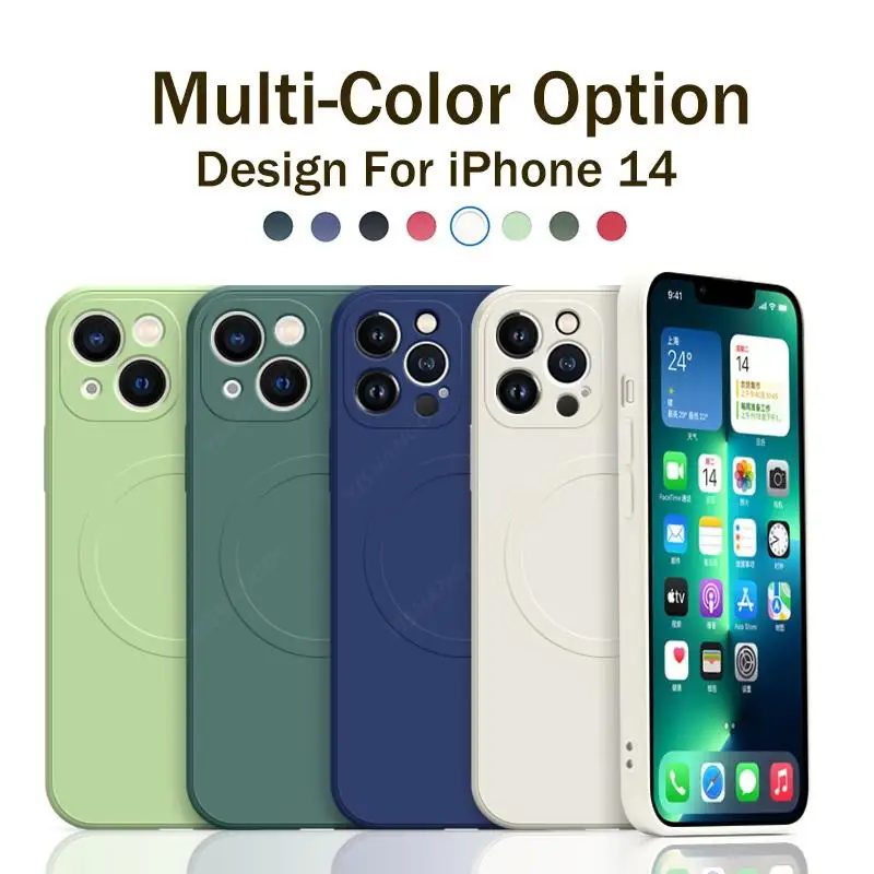 

Magnetic Sheet Phone Case For iPhone 14 13 Pro Max 12 11 Pro XS Max XR X 7 8 Plus SE 2022 Original Liquid Square Silicone Cover