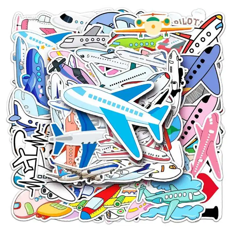 

50 Pieces of Aircraft Graffiti Stickers Cartoon Cute Stickers Children's DIY Skateboard Ji Shui Cup Mobile Phone Case Suitcase S