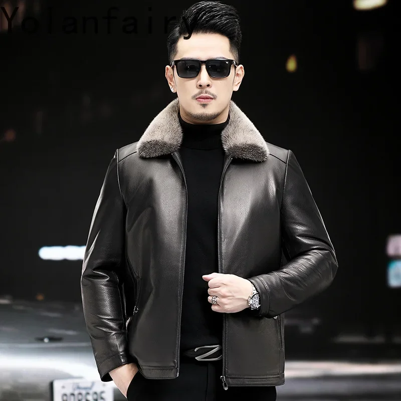Мужская куртка из натуральной овечьей кожи YOLANFAIRY зимняя норковая подкладка