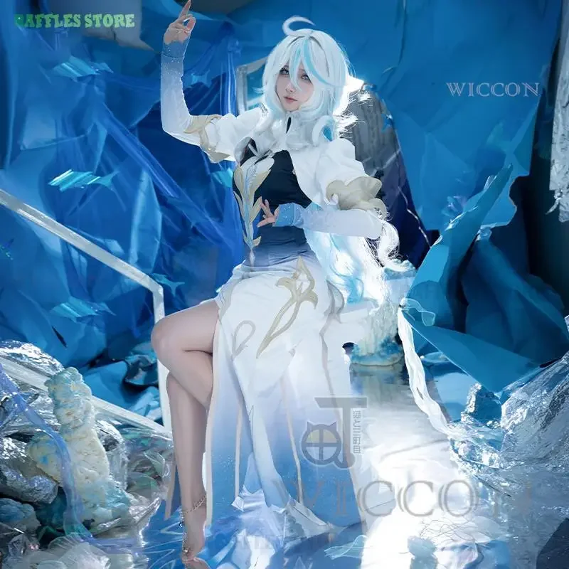 Костюм для косплея Genshin Focalors Furina богини парик платье парадный костюм Хэллоуина