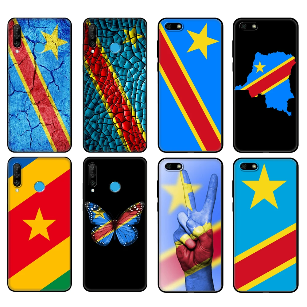 

Черный чехол из ТПУ для Huawei Honor 20 Lite, 10, 10i, 20S, 30S, 30, чехол для Honor 7A 5,45, 7s, 7C 5,7, чехол с флагом Конго