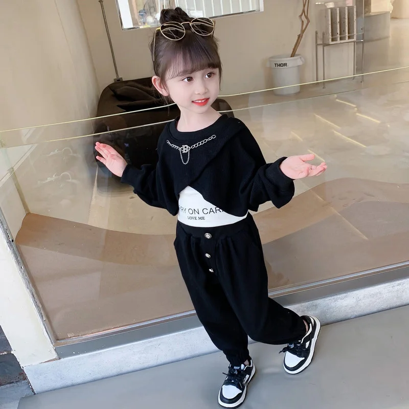 Комплекты детской одежды для девочек 3 предмета свитшот с длинным рукавом + жилет