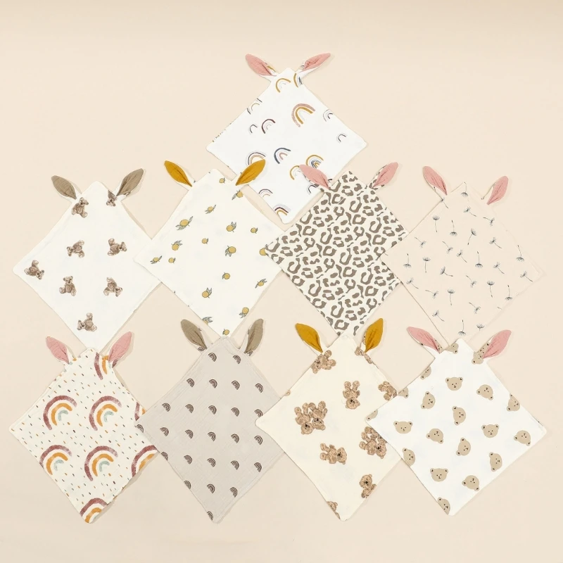 

Baby Cotton Muslin Towel Cartoon Rabbit Ear Sleeping Doll Newborn Cuddle Blanket Soothe Appease Towel Baby Face Towel Burp Cloth