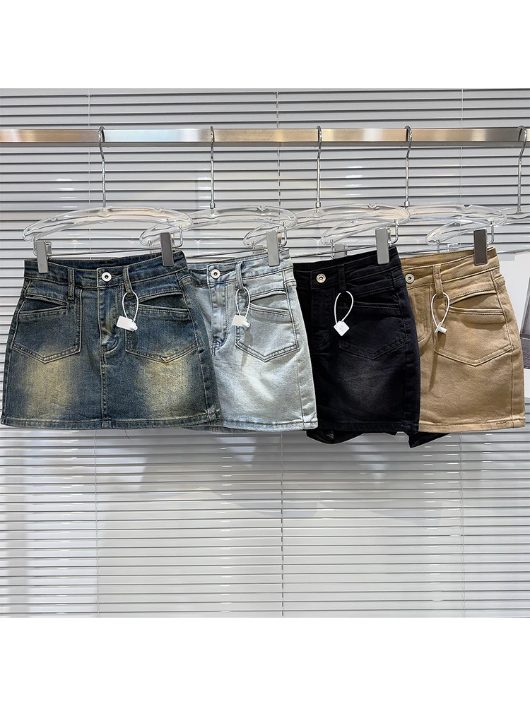 Женская джинсовая мини-юбка винтажная трапециевидная юбка из денима в Корейском