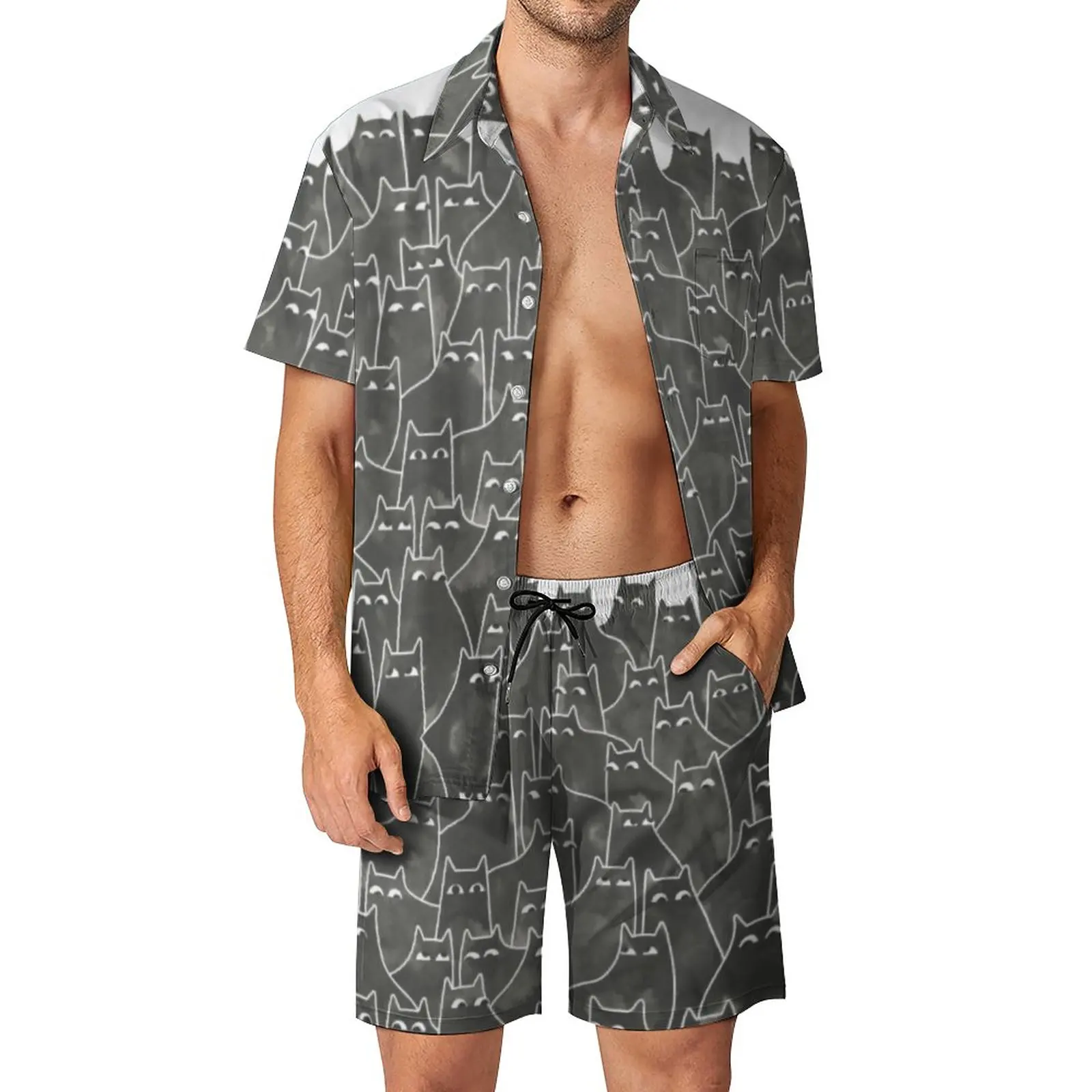 

Suspicious Cats(0002) Men's Beach Suit Casual Graphic 2 Pieces Pantdress top Quality Home USA Size