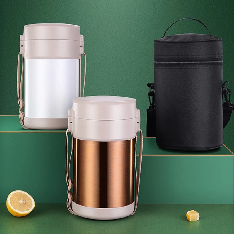 

Stainless Steel Lunch Box With Lunch Bag Spoon Chopsticks Sealed Thermal Insulated Jar Three-Layer Leak-Proof Thermos Container