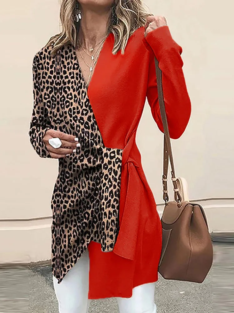 

Элегантная Женская куртка, Осеннее Женское пальто с поясом, офисные женские пальто, повседневный Асимметричный женский топ с V-образным вырезом, верхняя одежда