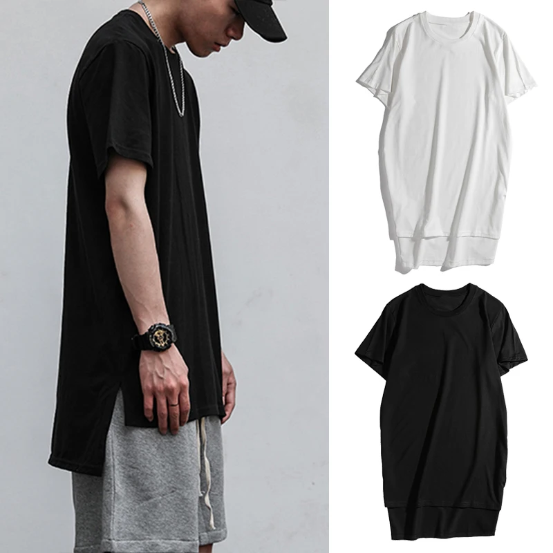 

Однотонные Забавные футболки, летние мужские футболки с коротким рукавом в стиле хип-хоп, Повседневная Уличная одежда с разрезом на подоле, мужские топы, футболки, одежда