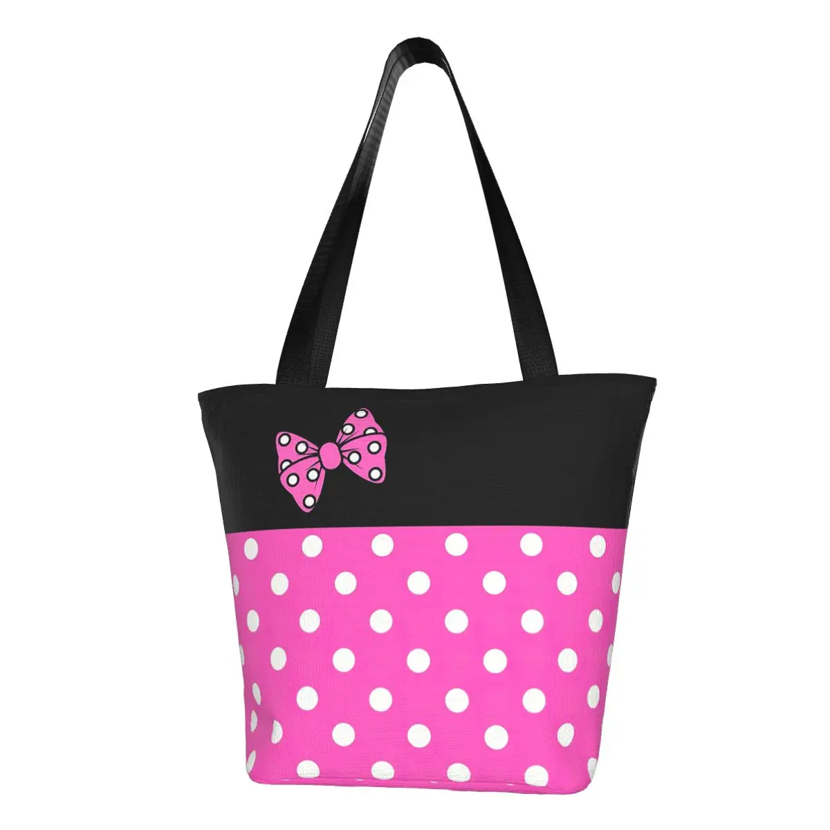 

Reusable Cute Minnie Pattern Shopping Bag Women Canvas Shoulder Tote Bag Portable Cartoon Groceries Shopper Bags