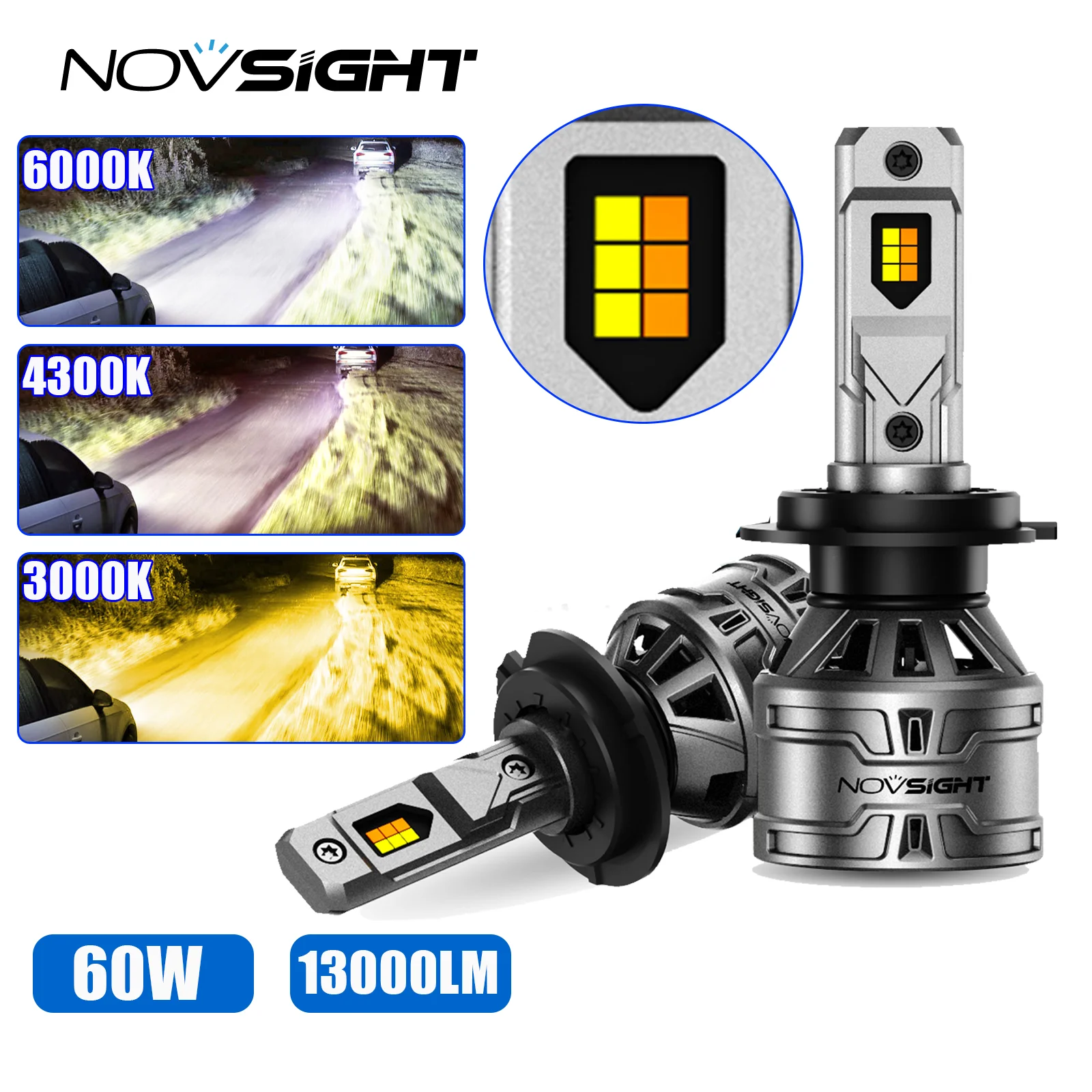 

Novsight H7 60W 13000LM 3000K 4300K 6500K Car LED Headlight Bulbs Automobile Headlamp Fog Lights 9-32V Mini1:1 h4 h11 9005 9006